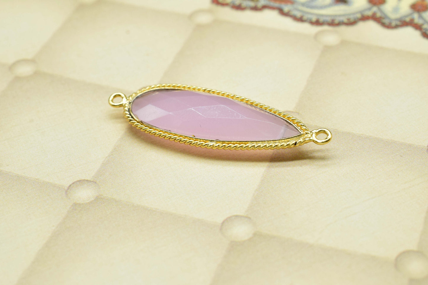 Rose Quartz Gemstone 10x30mm Pear shape charm,Rose Quartz Checker Board cut Pendant,Gemstone connector,Rose Quartz Pear Pendant Jewelry,Gift