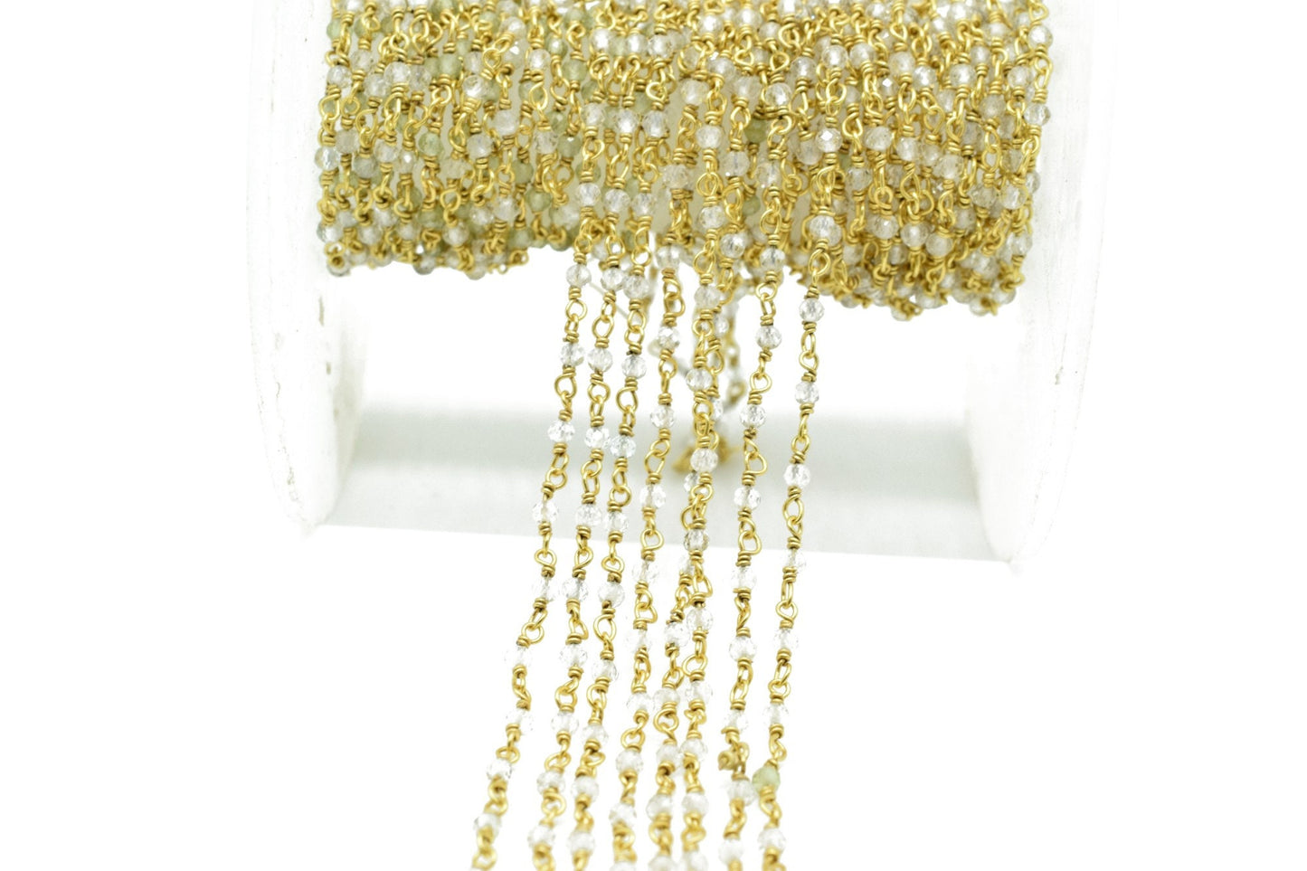 Crystal Quartz 2mm Beaded Chain,Rosary,Crystal Quartz Wire Wrap Chain,Crystal Quartz Brass chain Jewelry Making Chain,Crystal Quartz Rosary