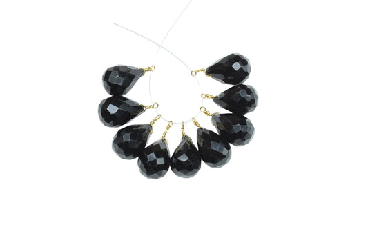Black Onyx 10x14mm Faceted Drops,Black Onyx Wire Wrapped Gemstone Connector,Black Onyx dainty Pendants ,Black Onyx Connector Charms,B'Gifts