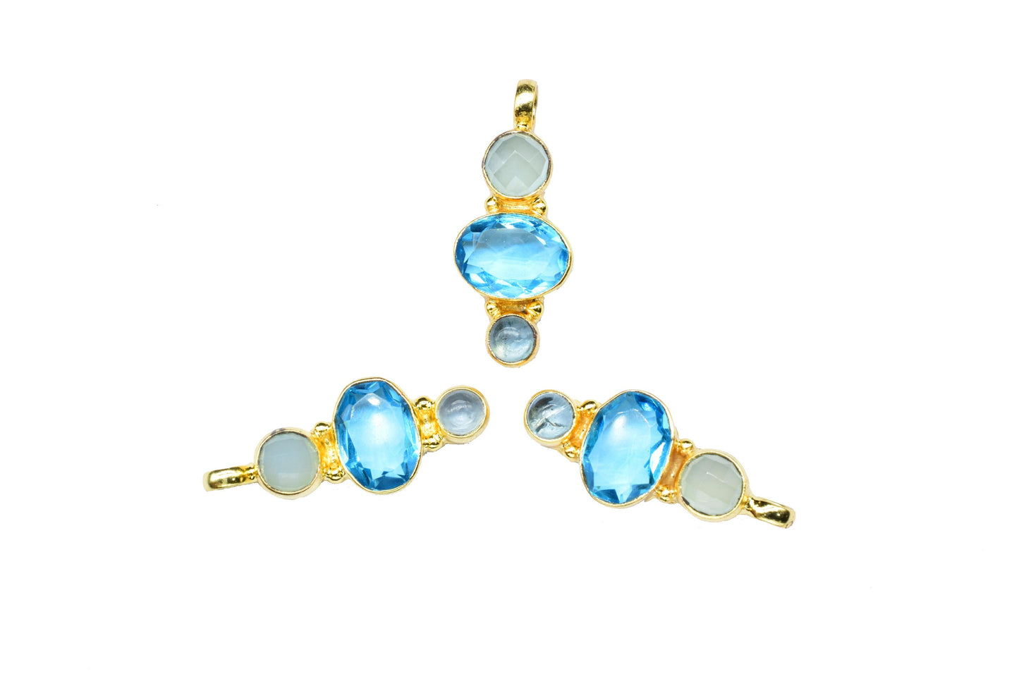 Multi Stone Pendant Charm,Brass Pendant,Handmade Craft,Mixed Shape Pendant Jewelry,Gemstone Sky Topaz Pendant,Statement Pendant,Loop Pendant