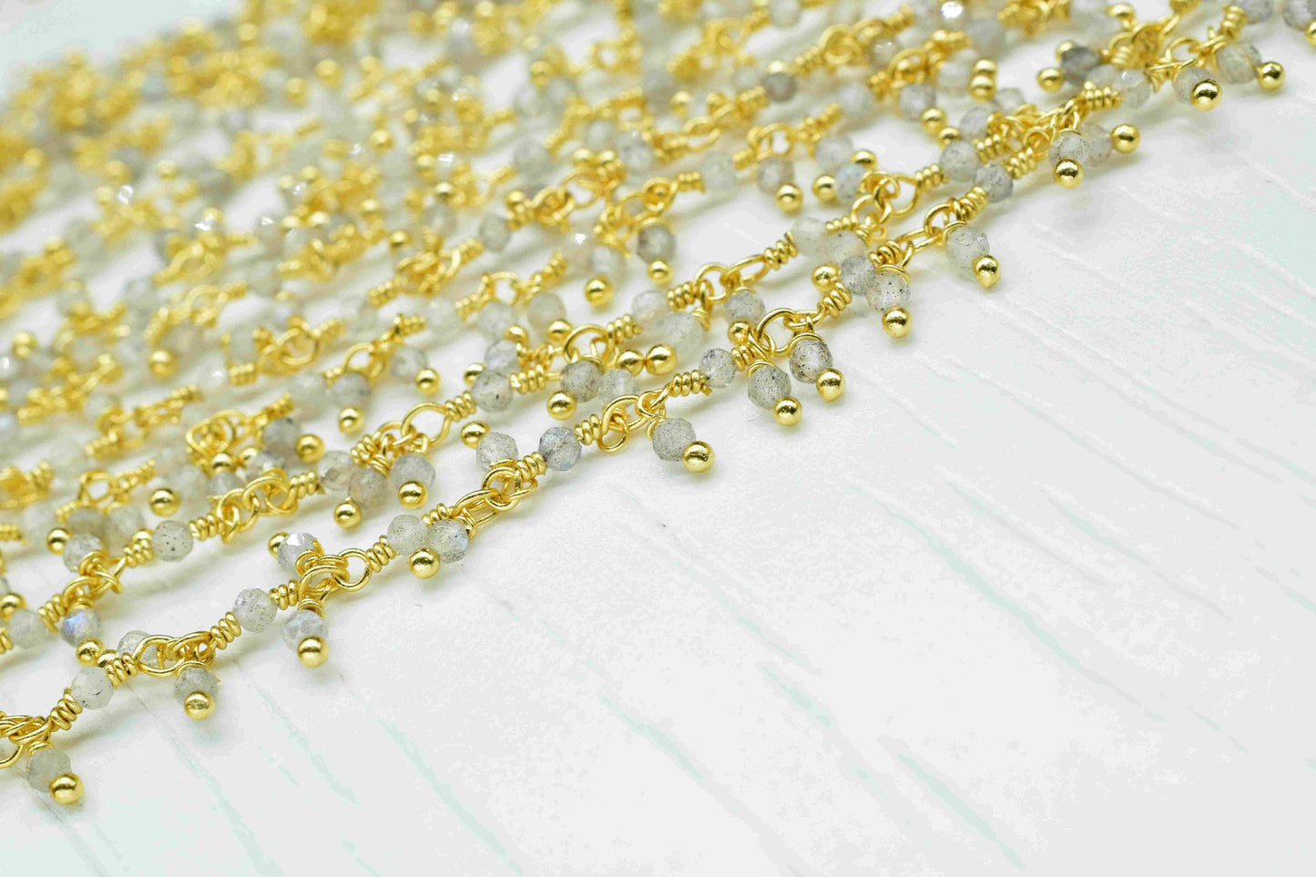 Labradorite 2mm Cluster Beaded Chain,Labradorite Rosary Chains,Gold Plating Wire Wrap Chain,Brass Chain,Rosary Chain,Jewelry Making Chains