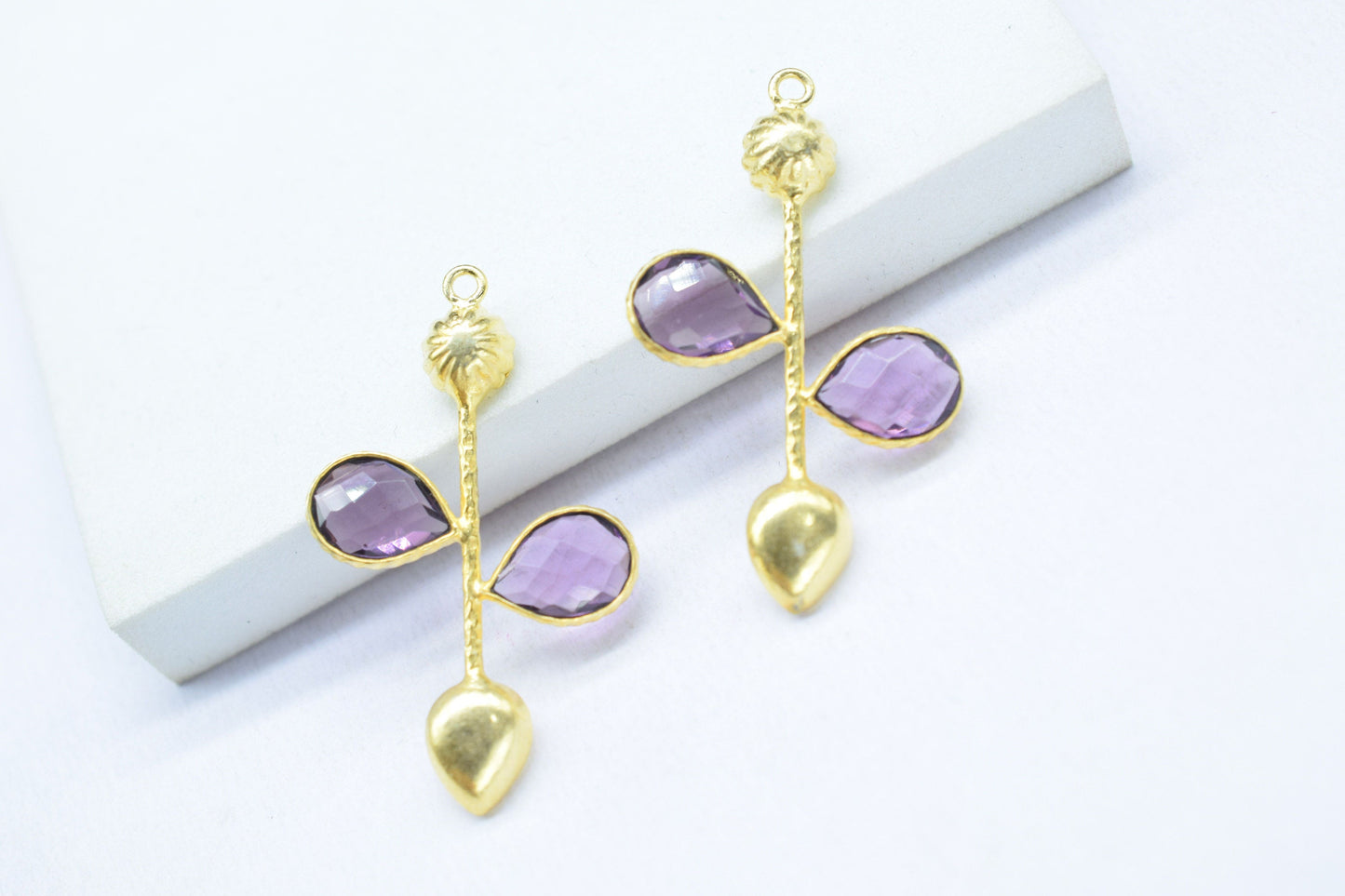 Amethyst  Teardrop Faceted Bezel Connector,purple Gemstone Jewelry,Jewellery Findings,Amethyst  Pendant Charms,Brass Frame Gemstone Jewelry