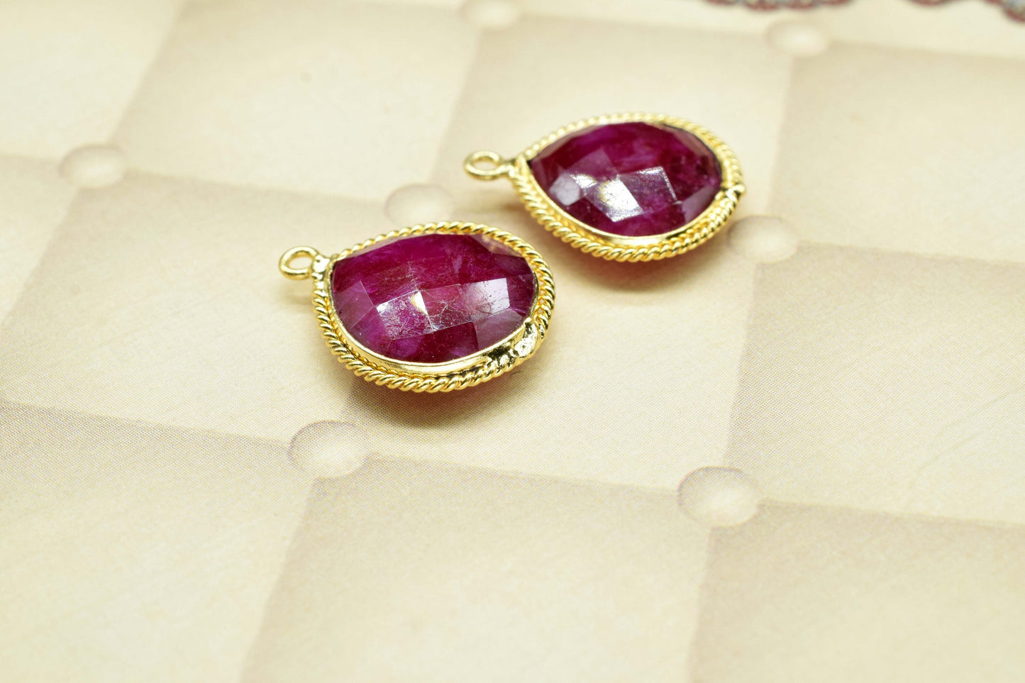 Natural Ruby Single bail 14mm heart shape Connector,Ruby Gemstone link Connector Jewelry,gemstone gold Plating Connector Jewelry making,Gift