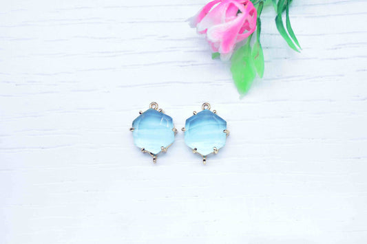 Sky Topaz Hexagon Connector,Charms for bracelet necklace Jewelry Making,Handmade Gemstone Bezel,Beads Prong Jewelry,double bail connector