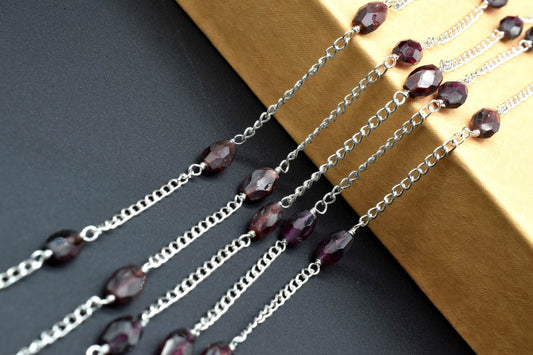 Garnet Oval Shape Rosary Chain,Garnet Beads Rosary,Jewelry Making Rosary,Garnet Wire Wrapped Rosary,Garnet Briolette Rosary,Garnet Oval bead