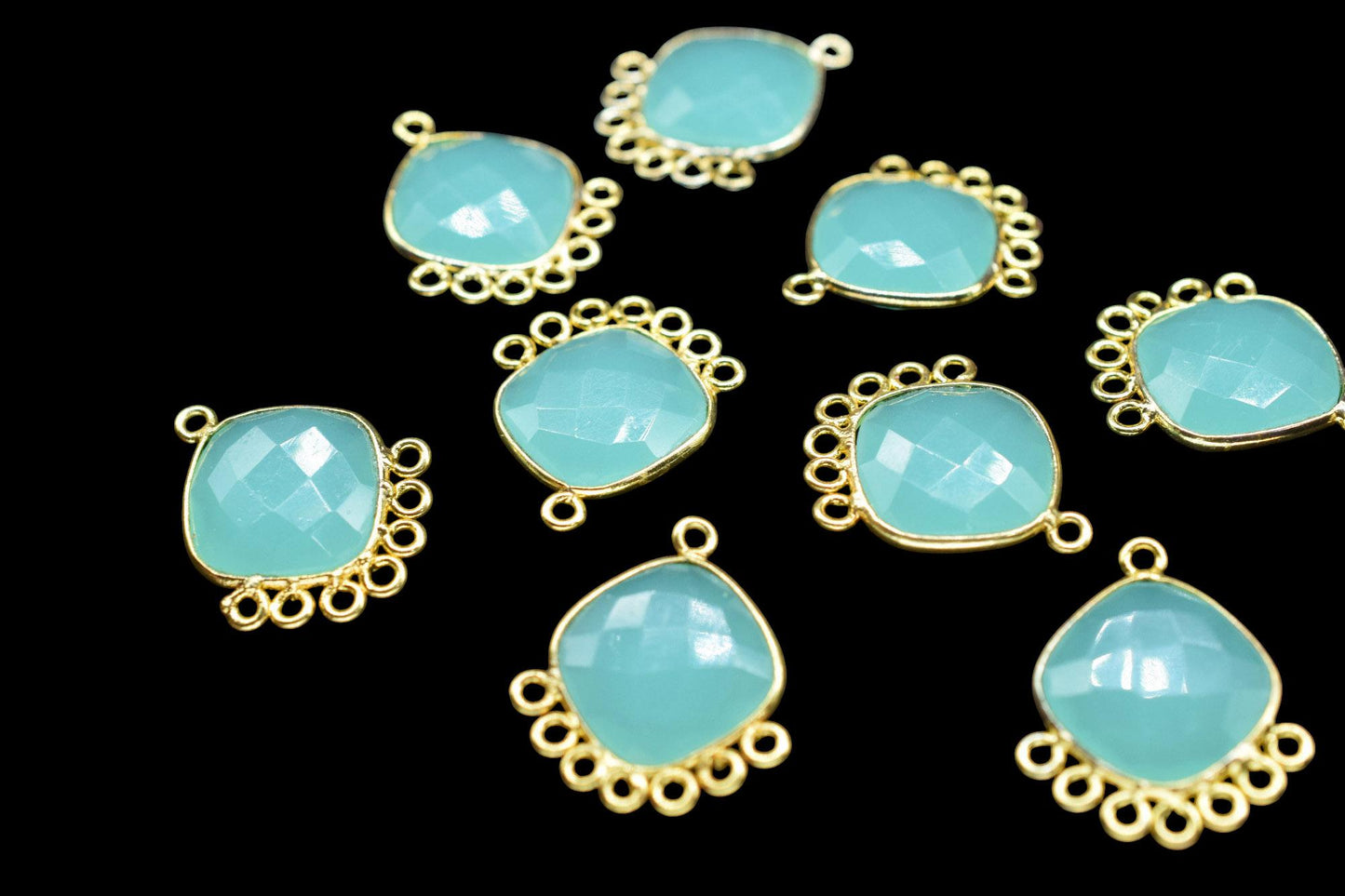 Aqua Chalcedony 14mm Cushion Bezel Charm/Gemstone Single Bail/Component charm/Handmade Jewellery Connectors/Women Jewelry/Handmade Connector