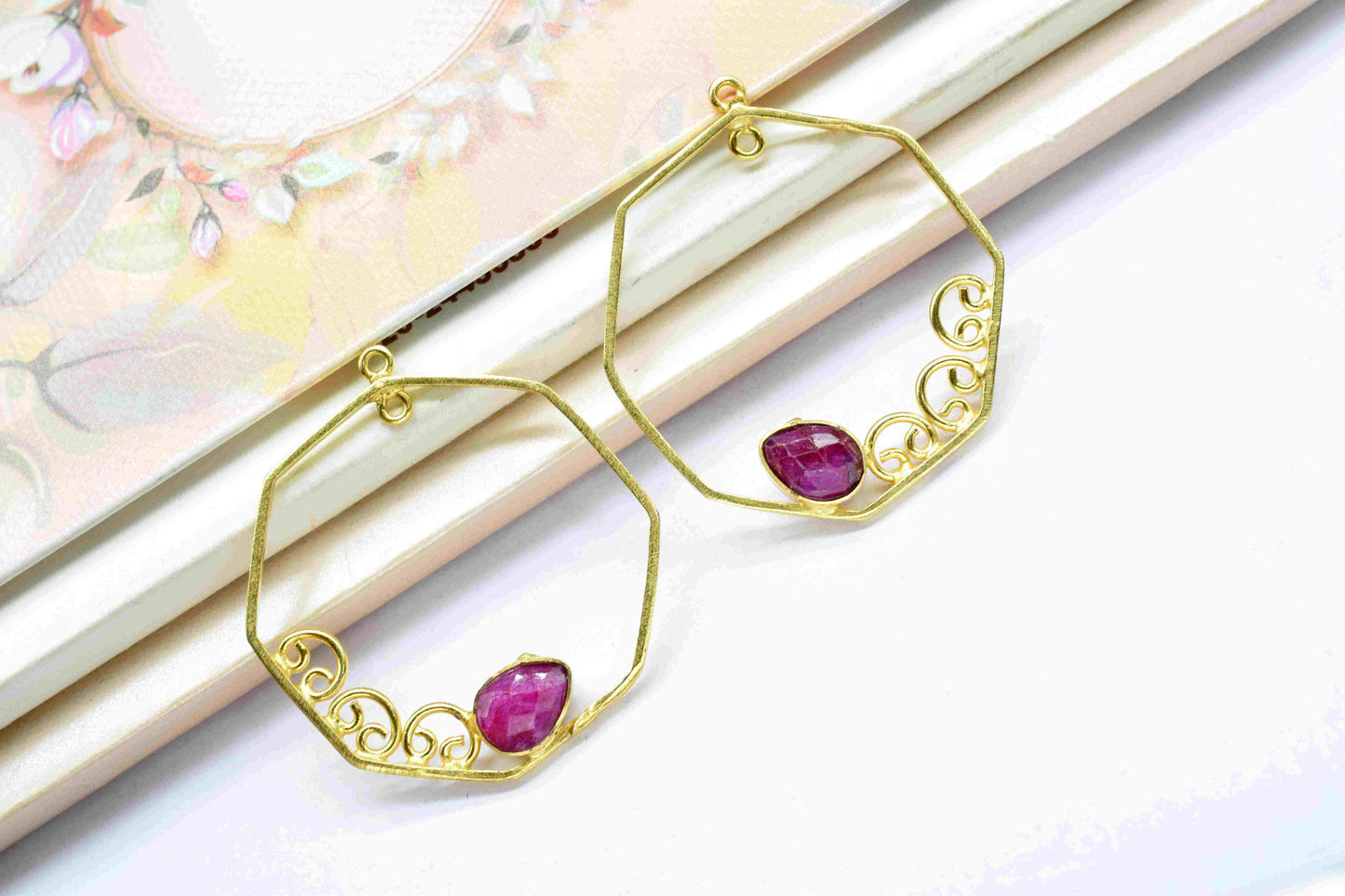 Ruby 6x8mm Teardrop Shape Earring,Finding 32mm Hexagon Necklace Component Jewelry,Finding Pendant,Ruby Gemstone Pendants,Component Jewellery