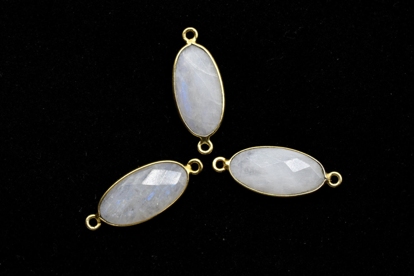 Moonstone 10x20mm Oval Shape double bail connector,Rainbow Moonstone Bezel Connector,Moonstone Heart Pendant 24k Gold Plated,Moonstone charm