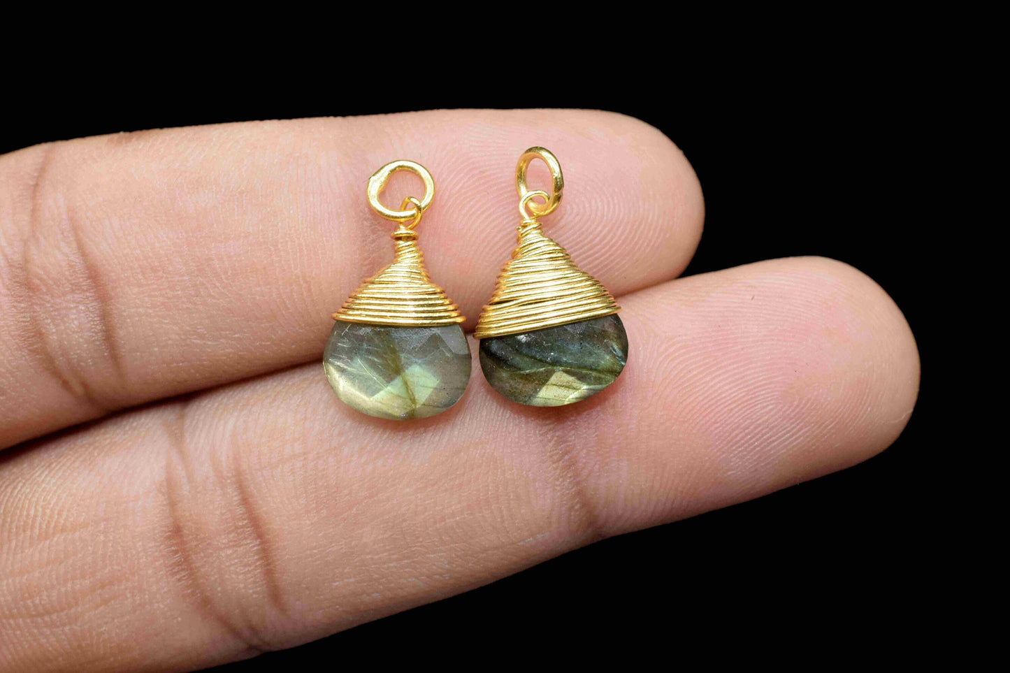 Labradorite Heart Faceted Connector, Wire Wrapped Gemstone Pendant, Gemstone Connector,Faceted Necklace,10mm Heart Shape,Labradorite Jewelry