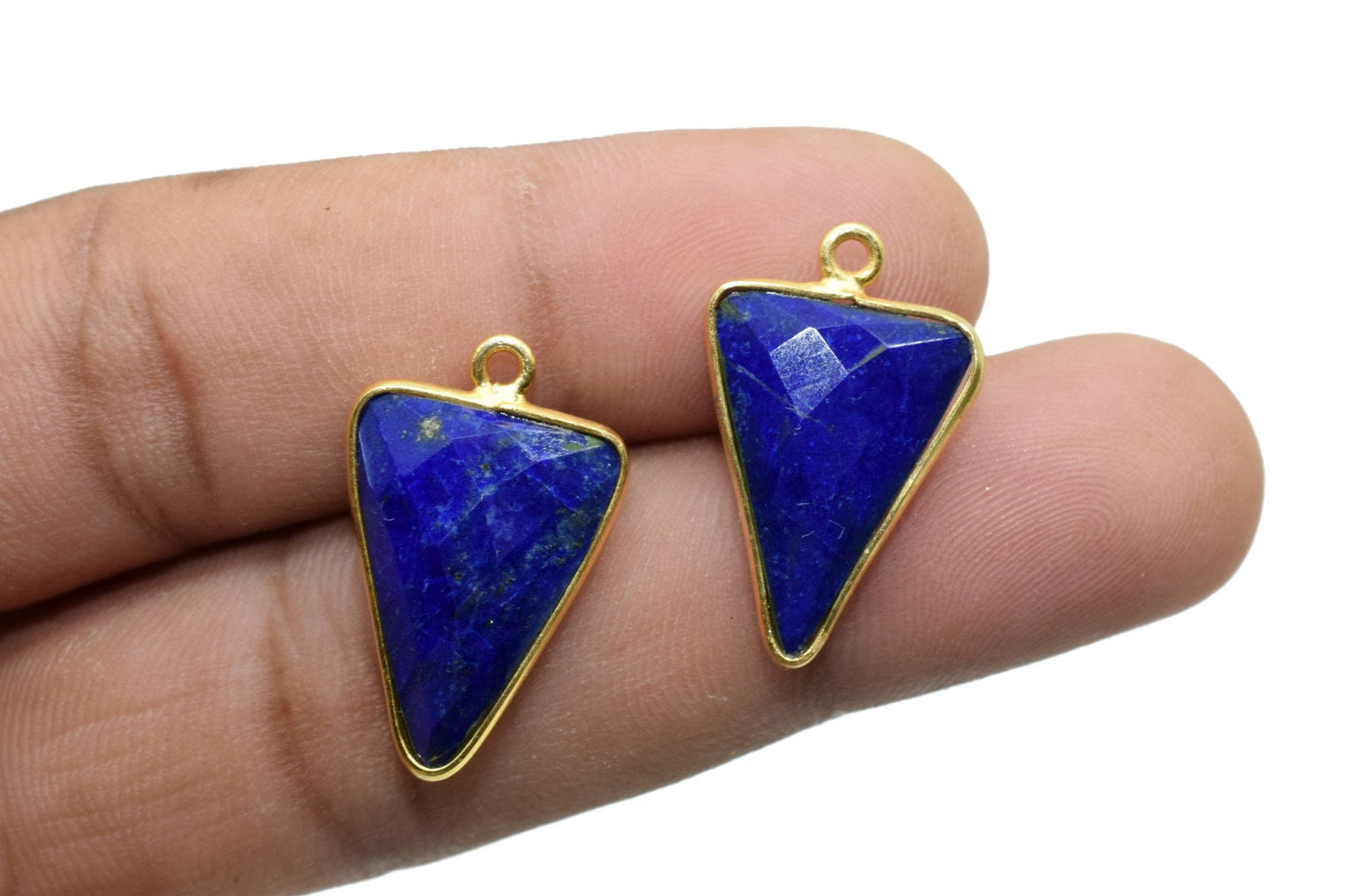 Lapis Lazuli 15x18mm Triangle shape single connector,Brass Gold Plated bezel,Lapis Pendant,Lapis Arrow shape pendant,Handmade gold charms