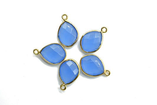 Blue Chalcedony 10x13mm Eye shape single loop charms,Blue Chalcedony pendants, Gold Plated,Single Bail Connectors,Jewelry Bezel Set Charms