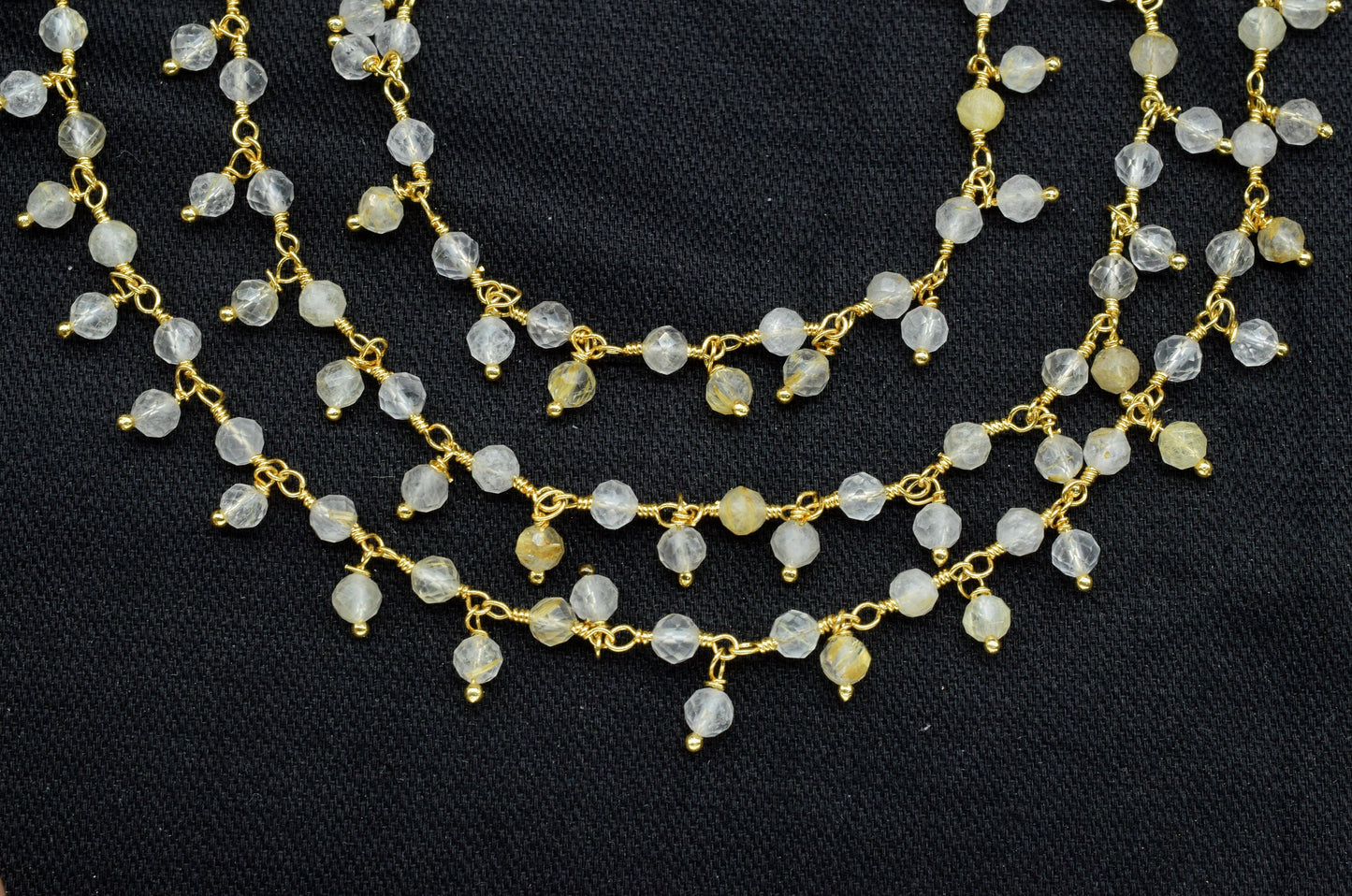 Gold Rutile beaded Chain,Gemstone Rosary Chain,Wire Wrapped Necklace Chain,Gold Rutile Cluster Rosary Chain,Finding Handmade Jewelry Gift