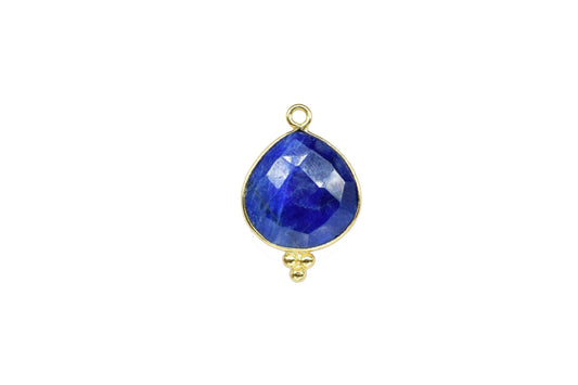 Genuine Sapphire Gemstone Pendant,Sapphire Gold Plated bezel jewelry making,blue Sapphire Brass connector,Sapphire 14mm Heart shape Charms