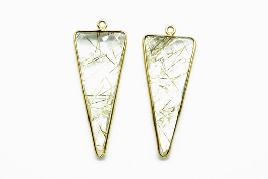 Gold Rutile 16x38mm Trillion Shape bezel,Gold Plated bezel,Gold Rutile Bezel Charm,Gold Rutile brass gold plated connector,Gold Rutile charm
