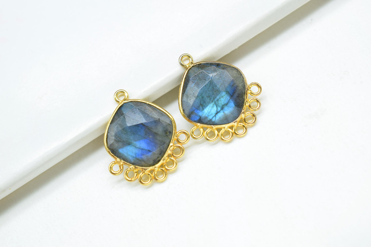 Labradorite 14mm Cushion Bezel Charms/Gemstone Single Bail/Component charm/Handmade Jewellery Connectors/Women Jewelry/Handmade Connector