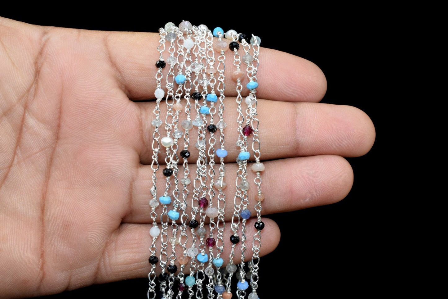 Multi Color Gemstone Rosary,Multi Gemstone Beaded Chain,Jewelry Making Chains,Faceted Beads Wire Wrapped Chain,Semi-Precious Beaded Chain,