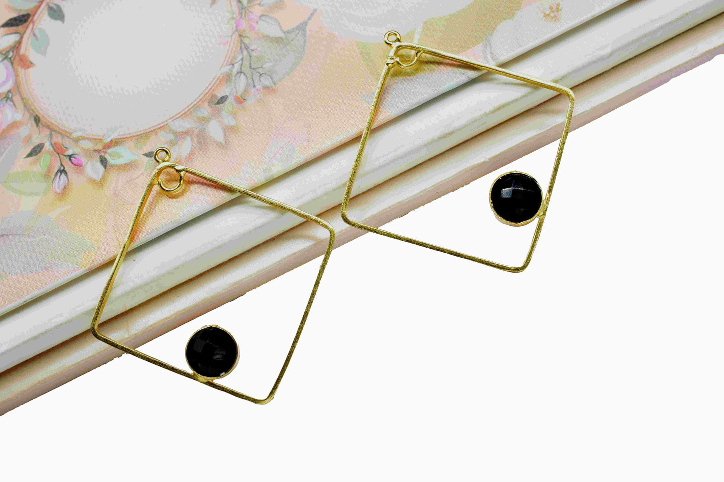 Black Onyx Gemstone Component Earring,32mm Square Shape Earring Connector,Gemstone Component Earring,Finding Necklace Component Jewelry,Gift