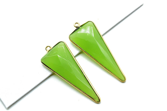 Prehnite 16x38mm Trillion Shape bezel,Gold Plated bezel,Prehnite Connector Bezel Set,Jewelry Making Supplies,Prehnite gold Connectors,charms