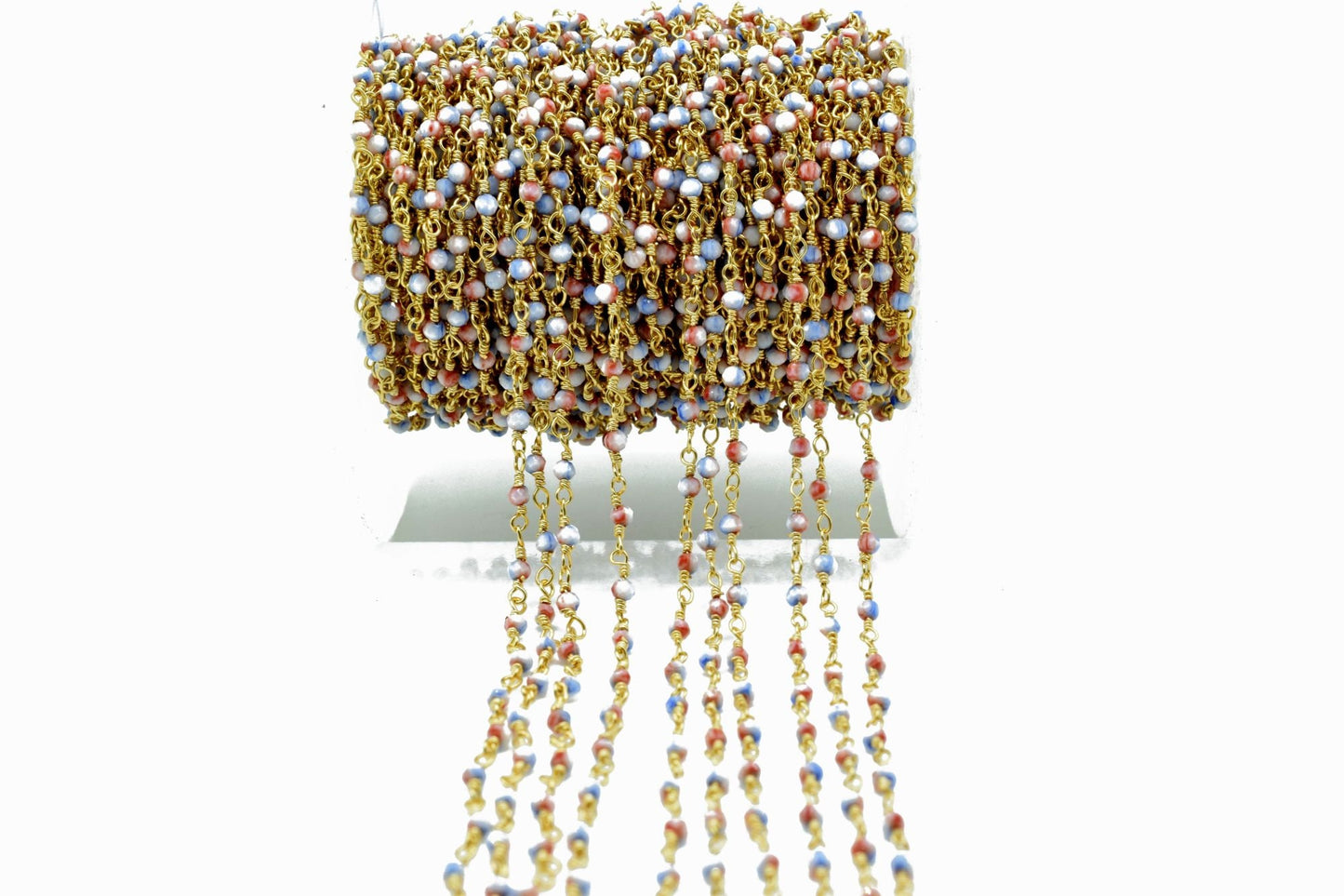 Blue Opal Rosary chain,Blue Opal beaded chain,Gemstone beaded chain,2mm beaded chain,Gold plated beaded chain,Opal rosary, beaded chain roll