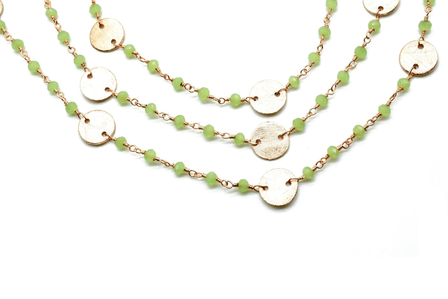 Prehnite 3mm Beaded Chain,Natural Green Prehnite Rondelle Faceted Beaded Rosary Chain,Gold Plated Wire,Jewelry Making,circle charms chain,