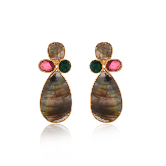 Gemstone Labradorite Earring/Handmade Earring/Multi Stone Earring/Pink Tourmaline Earring/Emerald Earring/Bridesmaid jewelry/Women Earring