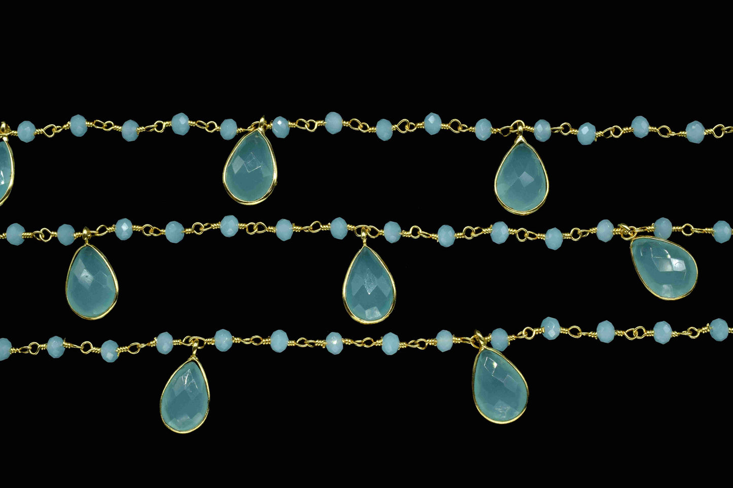 Aqua chalcedony 8x12mm Faceted Bezel Connector Link Chain,Aqua 3mm Faceted Beads chain,Gemstone Bezel Connector link Chain,Aqua Rosary chain