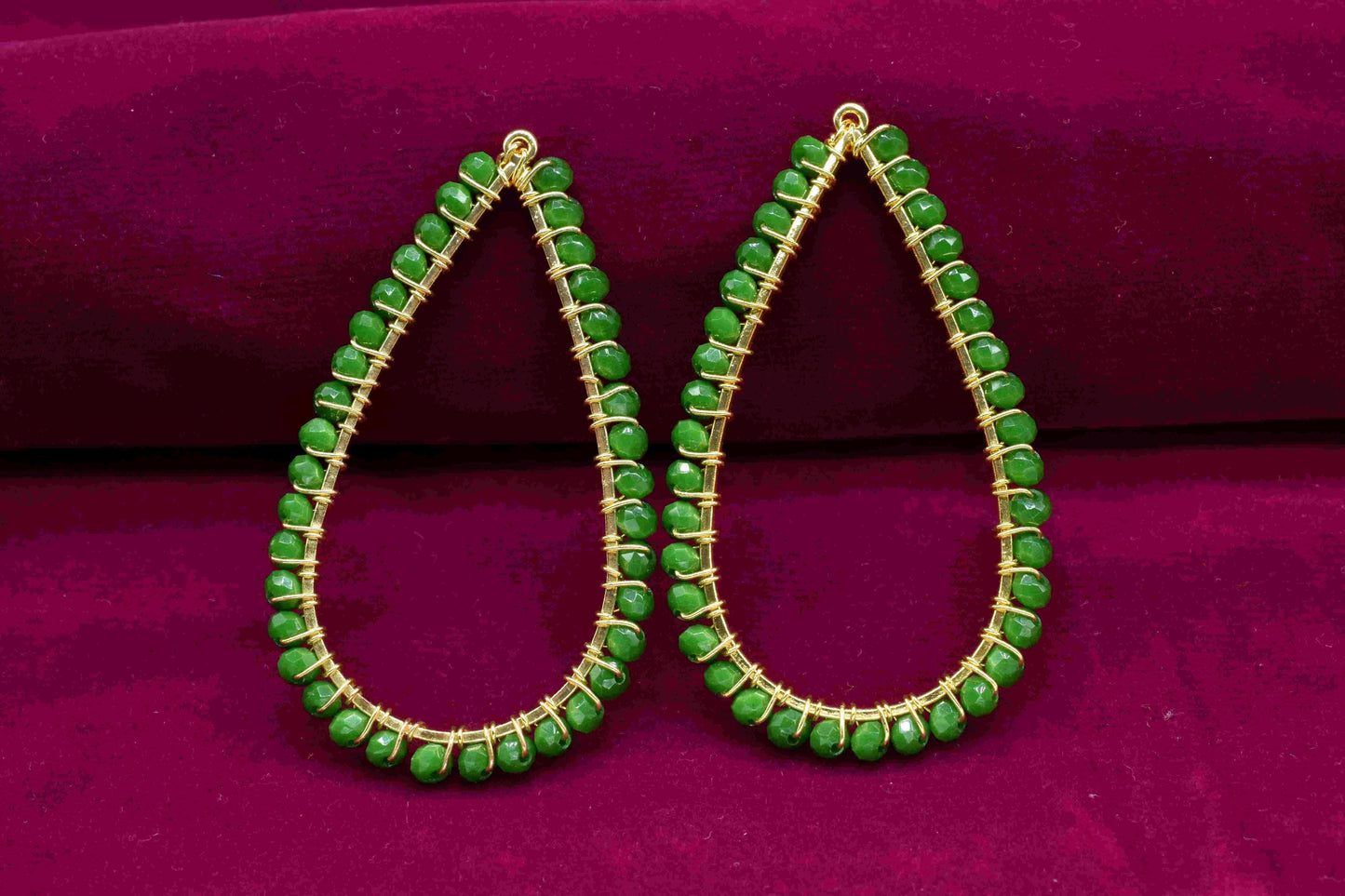 Emerald Quartz Beaded Earring Connector, Gemstone Wire Wrapped Components,Pendant Jewelry Connector,Finding Necklace,Emerald Beaded Jewelry,