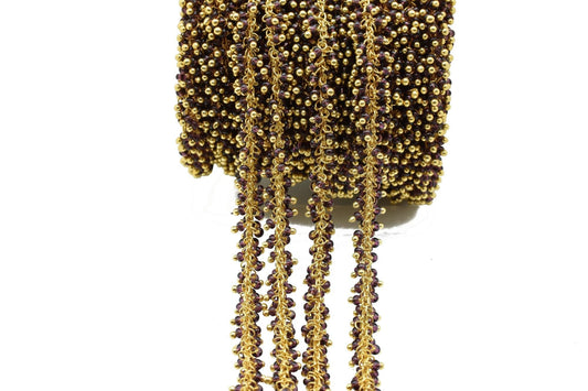 Garnet 2mm cluster chain,Garnet Dangling Chain,Garnet cluster Chain with Gold Plated, Wire,Brass cluster beaded chain,Garnet vermeil chain