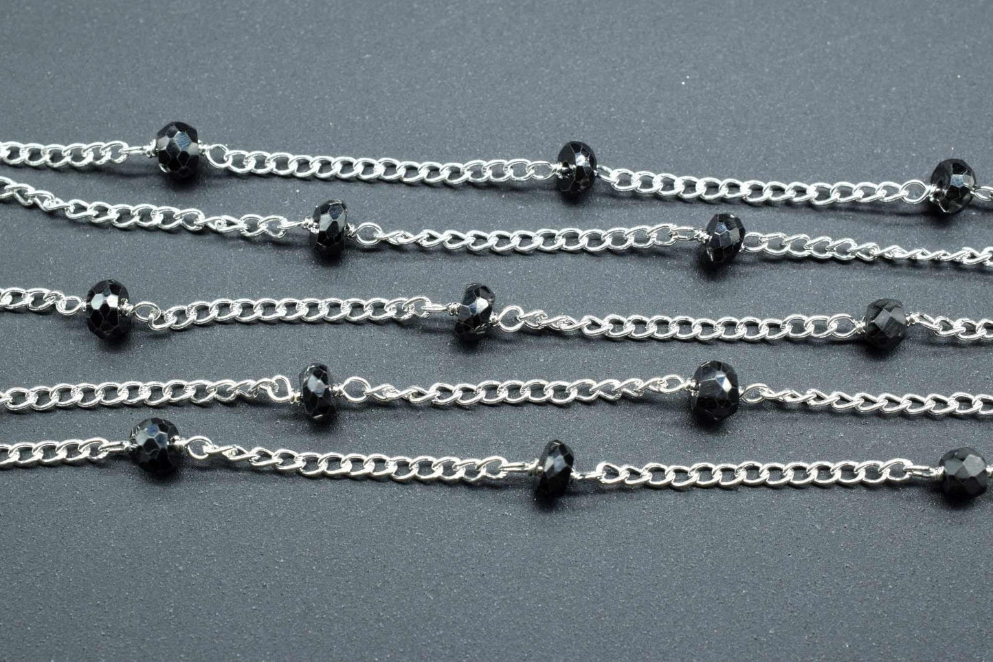 Black Onyx Faceted Beaded Chain,Black Onyx wire wrapped Beads Rosary,Black Onyx Chain,Rosary Style Chain,Chain By Foot,Black Gemstone Rosary
