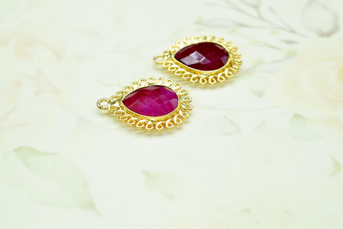 Natural Ruby 10x14mm Teardrop Charms,Gemstone Pendant,Handmade Jewellery Connector,Single Bail Pendant,Ruby Bezel Charms,Necklace Pendant