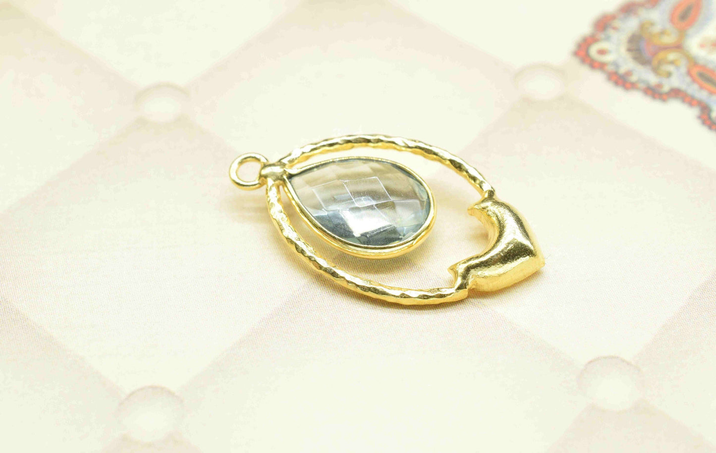 Sky Topaz Pear Shape Pendant , Sky Topaz Quartz   Handmade Pendant , Multi Gemstone Charms , Gold Plated Gemstone Connectors ,B'day Gift