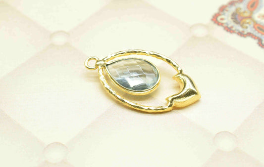 Sky Topaz Pear Shape Pendant , Sky Topaz Quartz   Handmade Pendant , Multi Gemstone Charms , Gold Plated Gemstone Connectors ,B'day Gift
