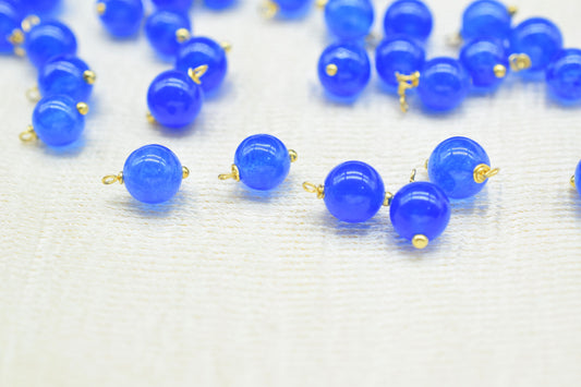 Blue Jade 6mm Round Smooth Beads/Earring Components/Blue Jade Single wire wrapped Beads/Round Beads Connector/Gemstone Beads/Gift