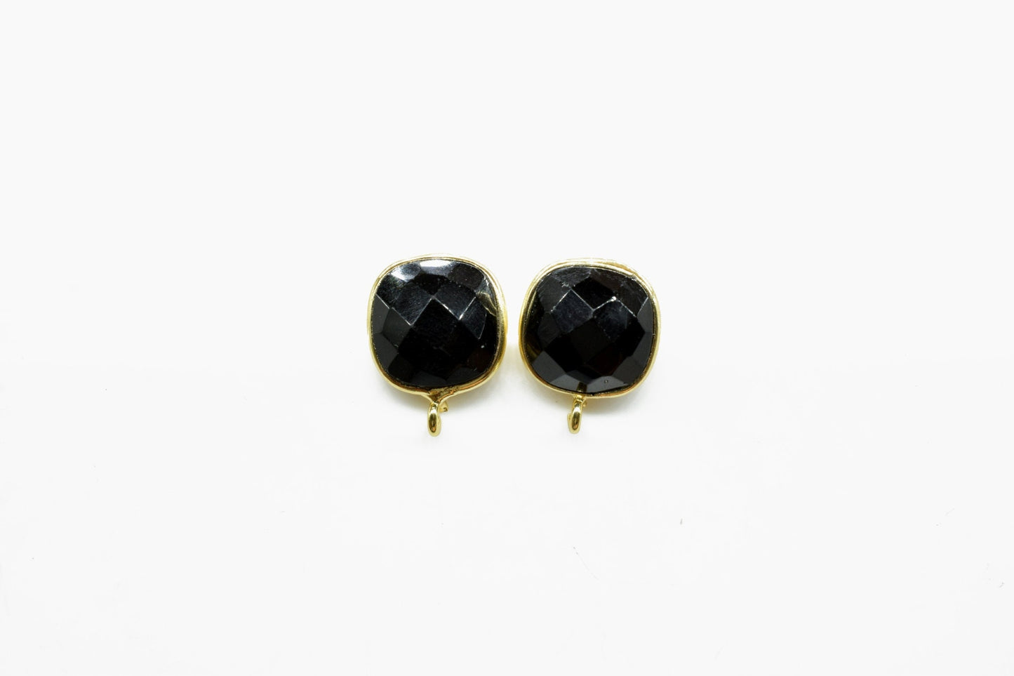 10mm Cushion Shape Earring Connector,Black Gemstone Ear Post Studs,Black Onyx Earring Connectors,DIY Jewelry Making Supply,Cushion Connector