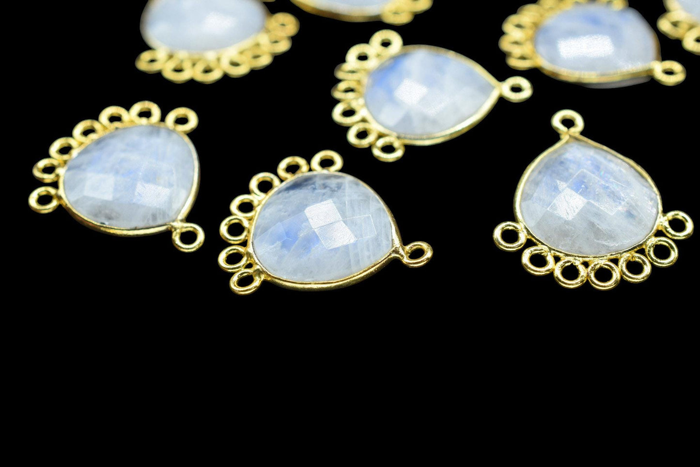 Moonstone 14mm Heart Bezel Charm/Charms Connector/Handmade Jewellery Connectors/Gemstone Brass Component/Women Jewelry/B'day Gift