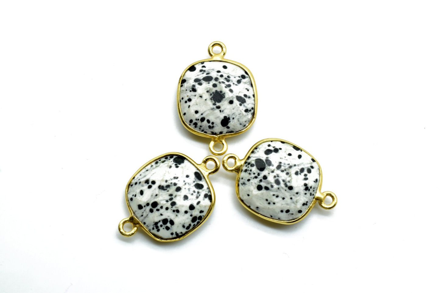 Dendrite Opal 14mm Cushion double loop connectors,Dendrite Opal Bezel Findings Cushion Charm,Dendrite Opal Cushion Shape gold Plated charms