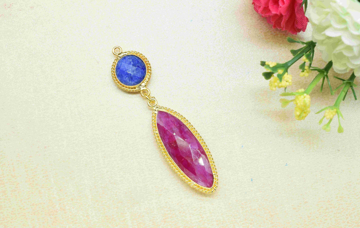 Sapphire  Pendant Charms , Ruby  Dangle Earring Component , Multi Gemstone Dangle Earring , Component Jewelry , B'day Gift