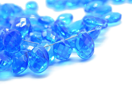 Blue Topaz Faceted Pear Shape Strand,8x12mm Pear Shape Briolettes,Jewelry making pear Shape Beads,Topaz jewelry beads,blue topaz Briolettes