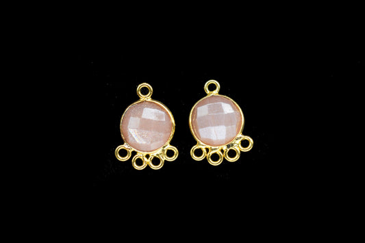 Peach Moonstone 10mm Round Bezel Charm/Gemstone Brass Component/Single Bail Pendant charms/Round Handmade Jewellery Connector/B'day Gift