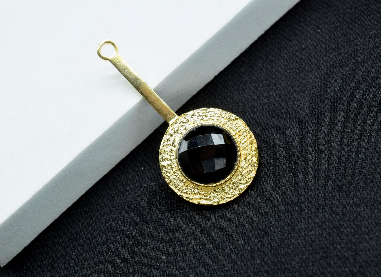 Black Onyx Pendant , Black Onyx Gemstone Handmade Pendant ,Single Bail Checker Cut Gemstone Connector, Gold Plated Connectors