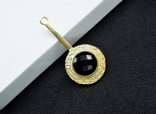 Black Onyx Pendant , Black Onyx Gemstone Handmade Pendant ,Single Bail Checker Cut Gemstone Connector, Gold Plated Connectors