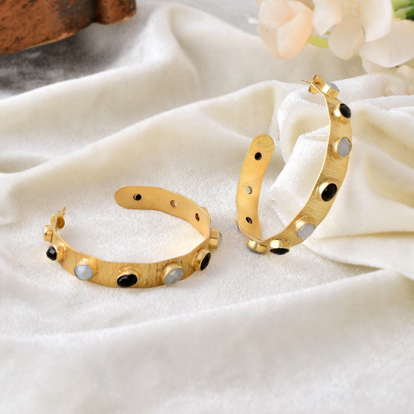 Natural Gemstone Amazonite Earring/Handmade Jewelry/Gold Plated Earring/Black Onyx Earring/Women Earring/Wedding Jewelry/Gift For Her