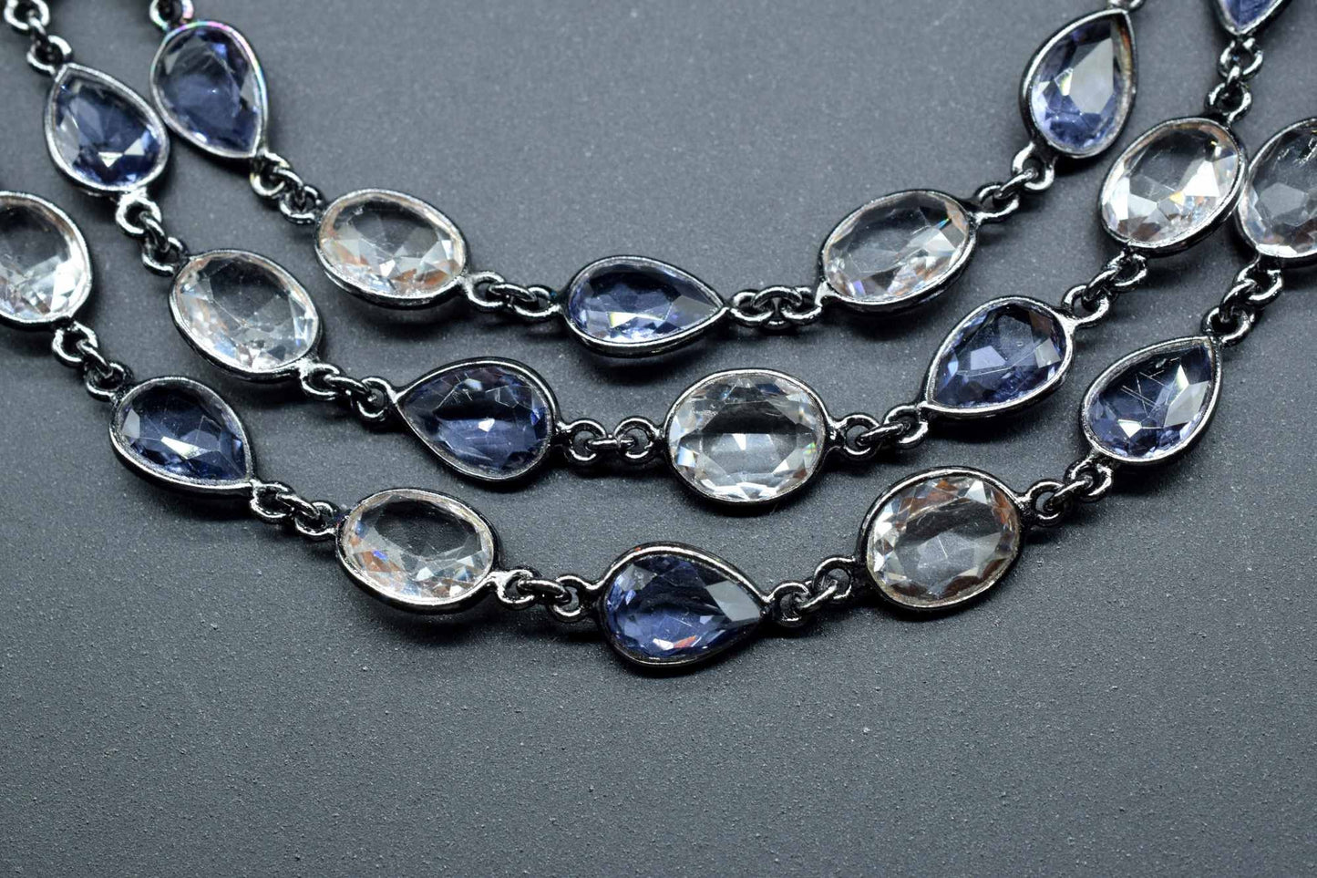 Crystal & Iolite Bezel link Chain I Handmade Bezel Link Chain, black rhodium Bezel Chain,Brass Chaina,Gemstone Connector Chain Per Foot
