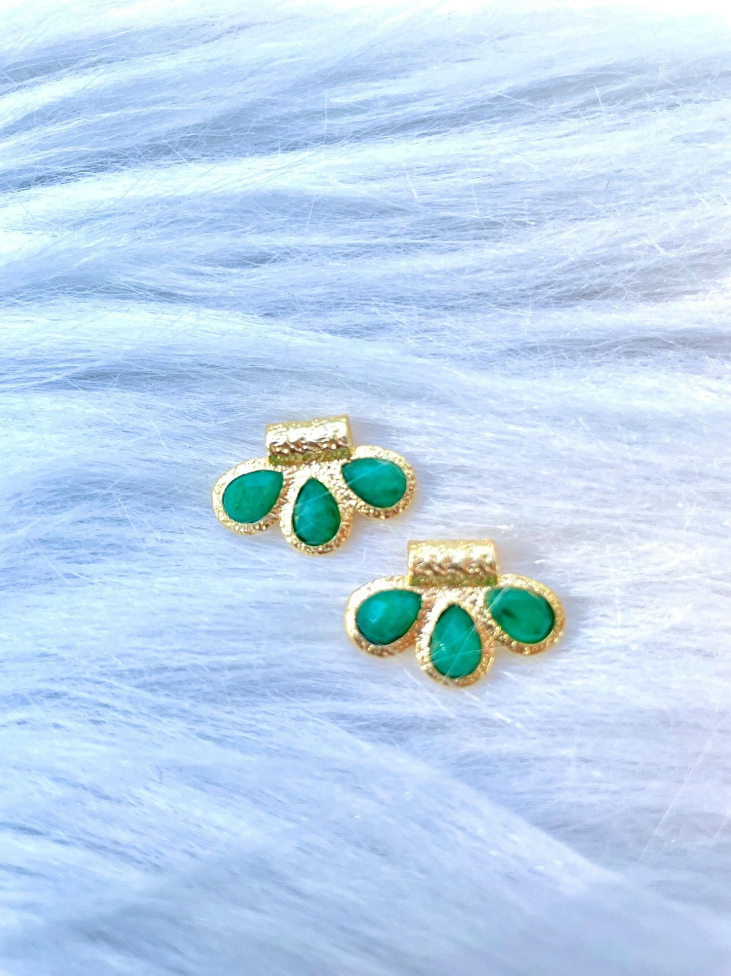 Natural Emerald Connector Charms/Gold Plated Pendant/Handmade Jewelry/Three stone Pendant/Women Jewelry/Brass Connector Jewelry/Bday Gift