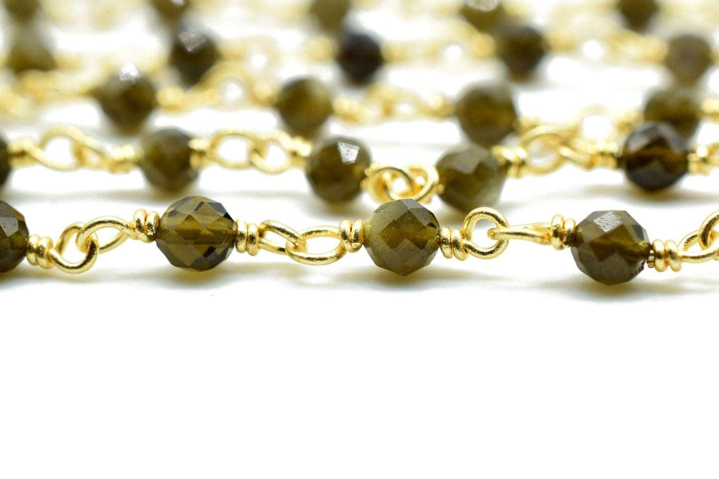 Cats eye 3mm Beaded Chain,Wire Wrapped Chain Faceted Rondelle Bead,Beautiful Cats Eye Beaded Chain 3-3.5mm Rosary Chain,Beaded Chain by Foot