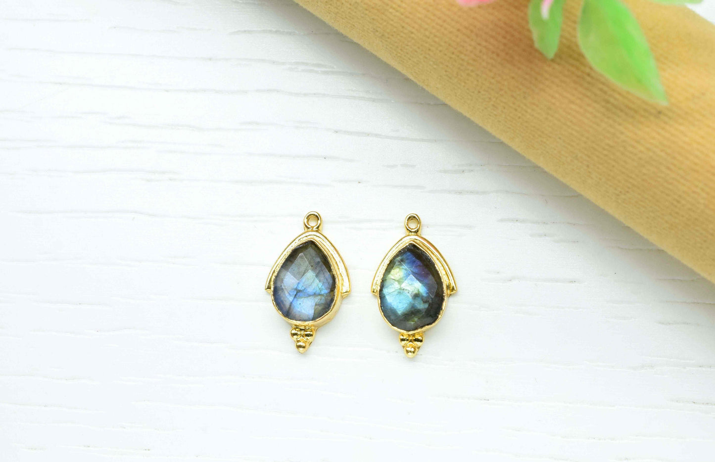 Natural Labradorite Faceted 9x13mm Pear Shape Connectors,Labradorite Charms Jewelry Making,Labradorite Gold Plating Pendant Jewelry,Gift