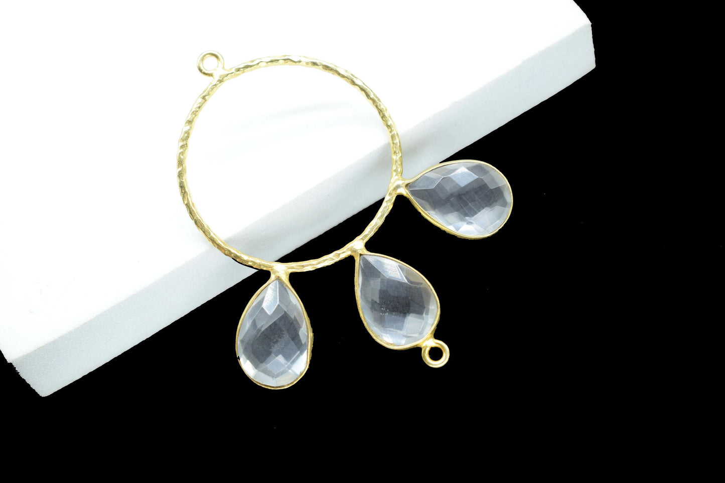 Crystal Quartz Jewelry Connector/Brass Connector Jewellery/Gold Plated Pendant/Handmade Jewellery/Double Bail Pendant/Wedding Jewelry/Gift