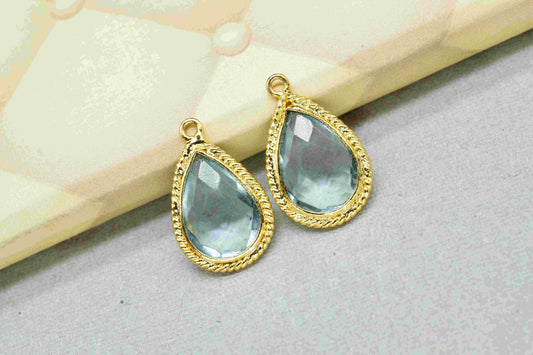 Sky Topaz Teardrop Shape Single Bail Connectors,Sky Topaz 9x13mm Pear Shape Charms,Sky Topaz Gold Plated Bezels,Topaz Jewelry Making Charms