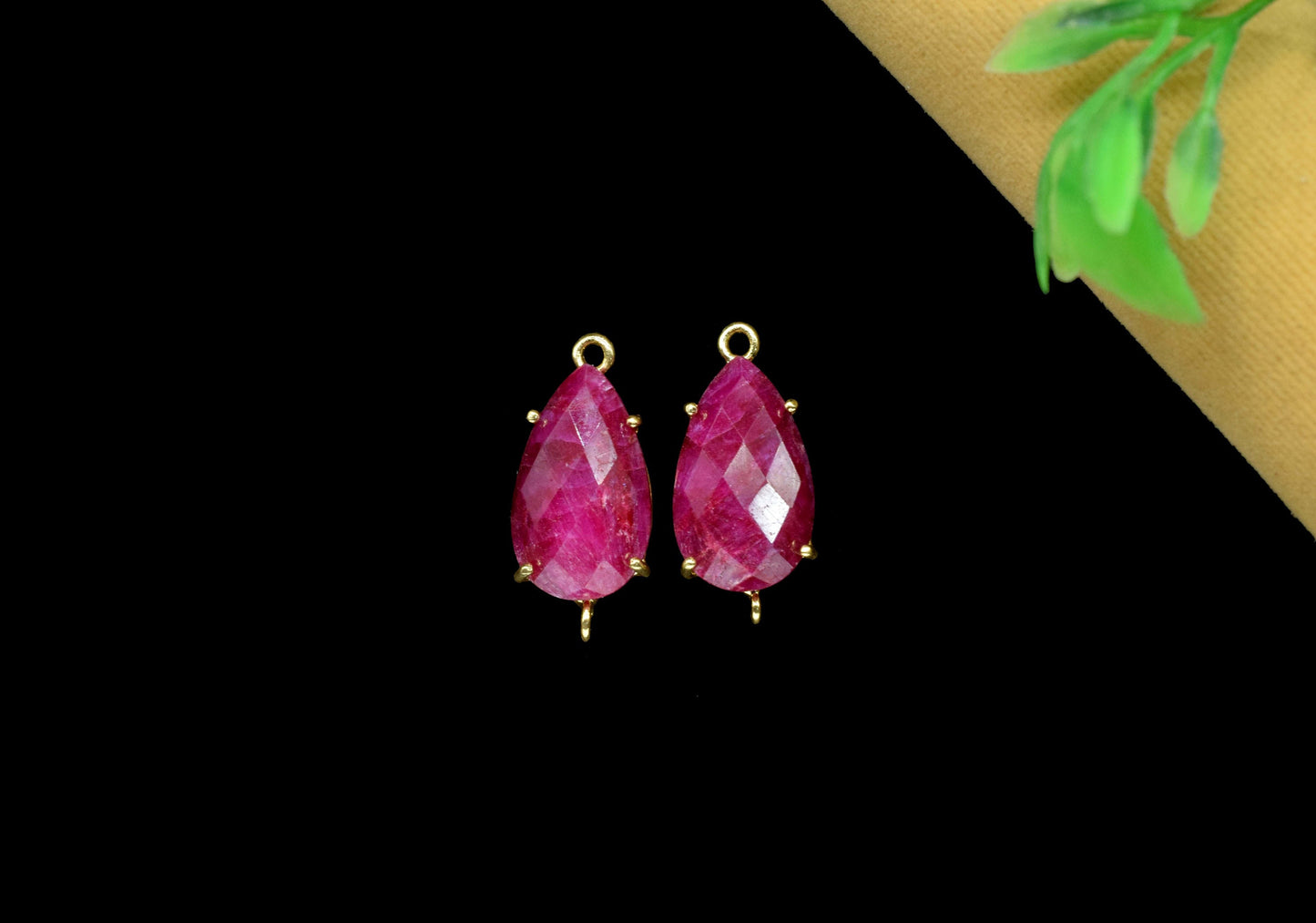 Natural Ruby Connector,Ruby jewelry meking,Prong Set Bezel Pendant,12x20mm Teardrop Bezel,double bail connectors,Handmade Gemstone Bezel