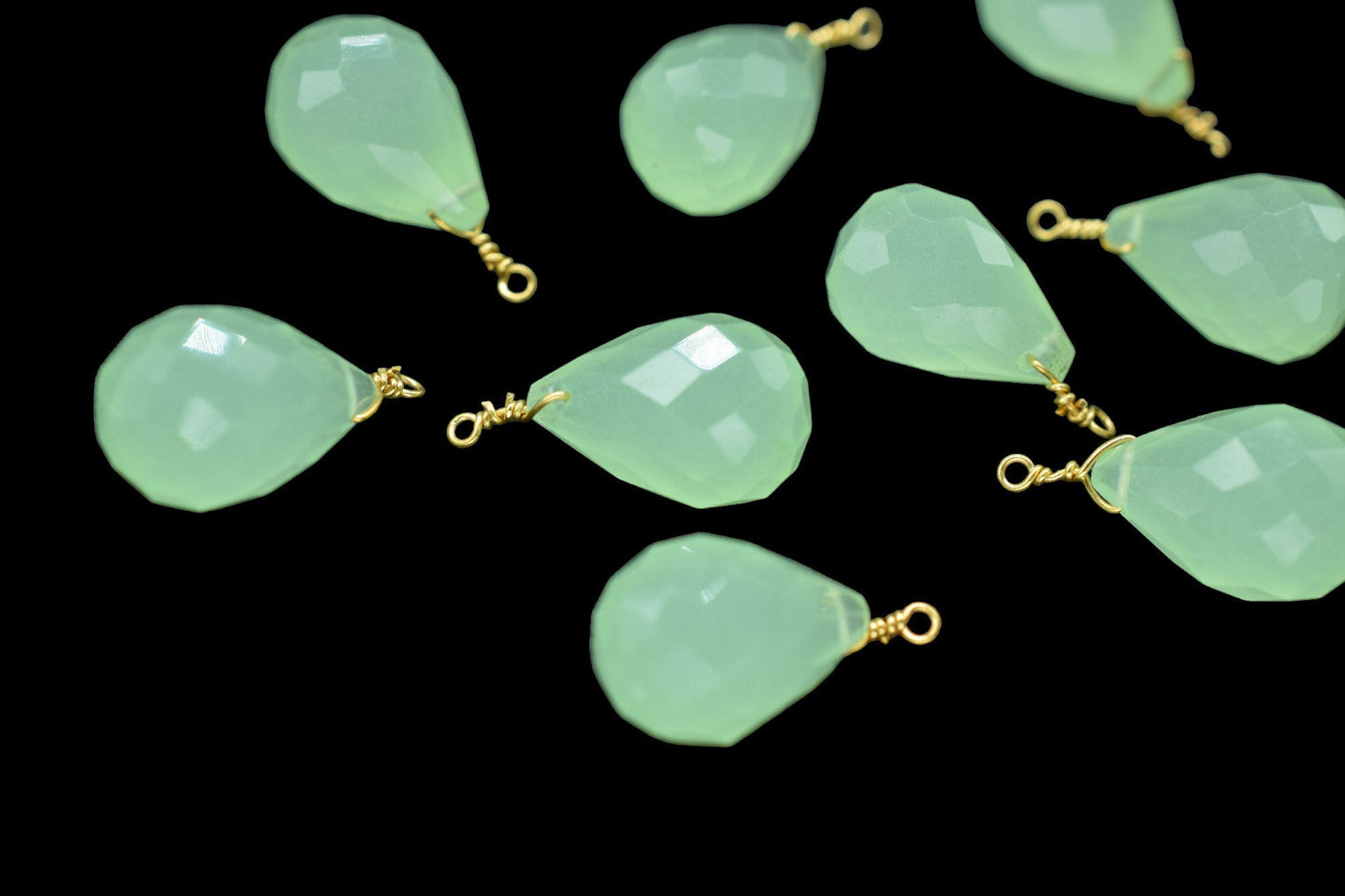 prehnite 10x14mm Faceted Drops,prehnite Wire Wrapped Gemstone Connector ,prehnite dainty Pendant,prehnite Connector Charms,prehnite Teardrop